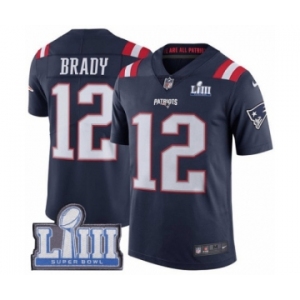 Youth Nike New England Patriots #12 Tom Brady Limited Navy Blue Rush Vapor Untouchable Super Bowl LIII Bound NFL Jersey