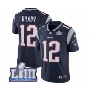 Youth Nike New England Patriots #12 Tom Brady Navy Blue Team Color Vapor Untouchable Limited Player Super Bowl LIII Bound NFL Jersey