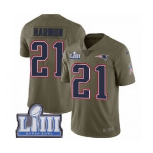 Youth Nike New England Patriots #21 Duron Harmon Limited Olive 2017 Salute to Service Super Bowl LIII Bound NFL Jersey