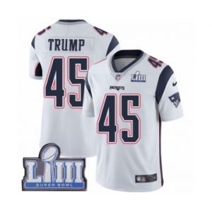 Youth Nike New England Patriots #45 Donald Trump White Vapor Untouchable Limited Player Super Bowl LIII Bound NFL Jersey