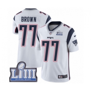 Youth Nike New England Patriots #77 Trent Brown White Vapor Untouchable Limited Player Super Bowl LIII Bound NFL Jersey