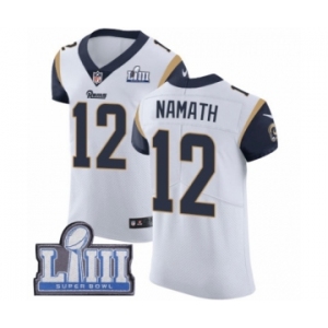 Men's Nike Los Angeles Rams #12 Joe Namath White Vapor Untouchable Elite Player Super Bowl LIII Bound NFL Jersey
