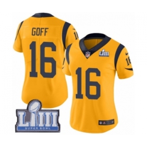 Women's Nike Los Angeles Rams #16 Jared Goff Limited Gold Rush Vapor Untouchable Super Bowl LIII Bound NFL Jersey