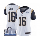 Women's Nike Los Angeles Rams #16 Jared Goff White Vapor Untouchable Limited Player Super Bowl LIII Bound NFL Jersey