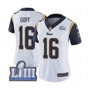 Women's Nike Los Angeles Rams #16 Jared Goff White Vapor Untouchable Limited Player Super Bowl LIII Bound NFL Jersey
