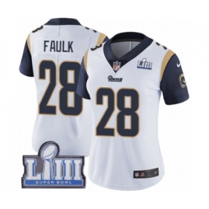 Women's Nike Los Angeles Rams #28 Marshall Faulk White Vapor Untouchable Limited Player Super Bowl LIII Bound NFL Jersey