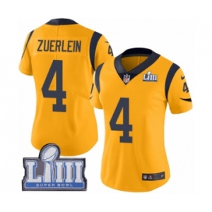 Women's Nike Los Angeles Rams #4 Greg Zuerlein Limited Gold Rush Vapor Untouchable Super Bowl LIII Bound NFL Jersey