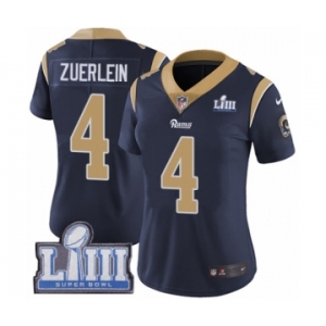 Women's Nike Los Angeles Rams #4 Greg Zuerlein Navy Blue Team Color Vapor Untouchable Limited Player Super Bowl LIII Bound NFL Jersey