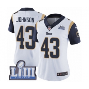 Women's Nike Los Angeles Rams #43 John Johnson White Vapor Untouchable Limited Player Super Bowl LIII Bound NFL Jersey
