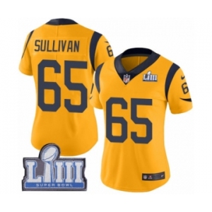 Women's Nike Los Angeles Rams #65 John Sullivan Limited Gold Rush Vapor Untouchable Super Bowl LIII Bound NFL Jersey