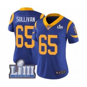 Women's Nike Los Angeles Rams #65 John Sullivan Royal Blue Alternate Vapor Untouchable Limited Player Super Bowl LIII Bound NFL Jersey