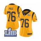 Women's Nike Los Angeles Rams #76 Orlando Pace Limited Gold Rush Vapor Untouchable Super Bowl LIII Bound NFL Jersey