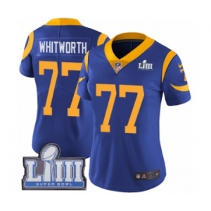 Women's Nike Los Angeles Rams #77 Andrew Whitworth Royal Blue Alternate Vapor Untouchable Limited Player Super Bowl LIII Bound NFL Jersey