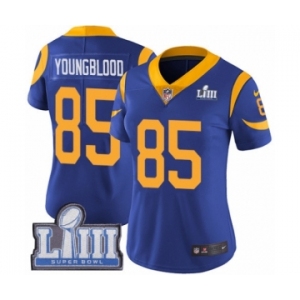 Women's Nike Los Angeles Rams #85 Jack Youngblood Royal Blue Alternate Vapor Untouchable Limited Player Super Bowl LIII Bound NFL Jersey