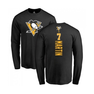 NHL Adidas Pittsburgh Penguins #7 Paul Martin Black Backer Long Sleeve T-Shirt