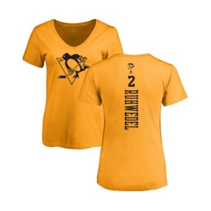 NHL Women Adidas Pittsburgh Penguins #2 Chad Ruhwedel Gold One Color Backer T-Shirt