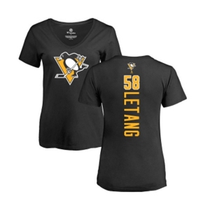 NHL Women Adidas Pittsburgh Penguins #58 Kris Letang Black Backer T-Shirt