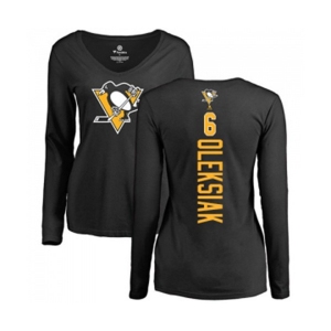 NHL Women Adidas Pittsburgh Penguins #6 Jamie Oleksiak Black Backer Long Sleeve T-Shirt
