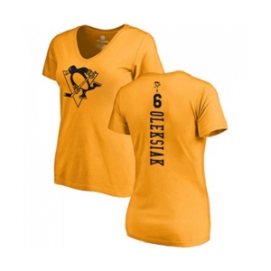 NHL Women Adidas Pittsburgh Penguins #6 Jamie Oleksiak Gold One Color Backer T-Shirt