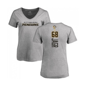NHL Women Adidas Pittsburgh Penguins #68 Jaromir Jagr Ash Backer T-Shirt