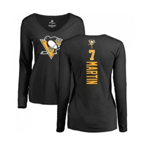 NHL Women Adidas Pittsburgh Penguins #7 Paul Martin Black Backer Long Sleeve T-Shirt