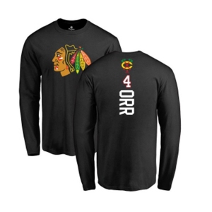 NHL Adidas Chicago Blackhawks #4 Bobby Orr Black Backer Long Sleeve T-Shirt
