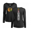 NHL Women Adidas Chicago Blackhawks #11 Jordan Schroeder Black Backer Long Sleeve T-Shirt