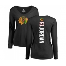 NHL Women Adidas Chicago Blackhawks #23 Michael Jordan Black Backer Long Sleeve T-Shirt
