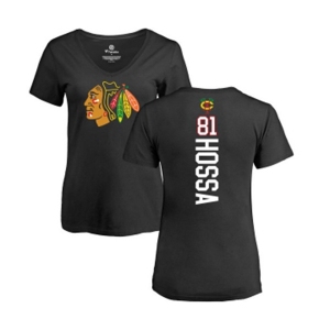 NHL Women Adidas Chicago Blackhawks #81 Marian Hossa Black Backer T-Shirt