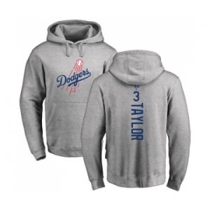 MLB Nike Los Angeles Dodgers #3 Chris Taylor Ash Backer Pullover Hoodie