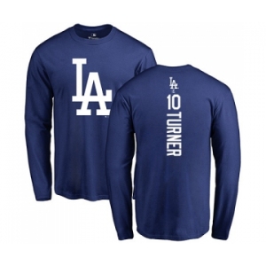 MLB Nike Los Angeles Dodgers #10 Justin Turner Royal Blue Backer Long Sleeve T-Shirt