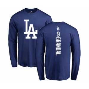 MLB Nike Los Angeles Dodgers #9 Yasmani Grandal Royal Blue Backer Long Sleeve T-Shirt