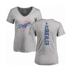 MLB Women's Nike Los Angeles Dodgers #21 Walker Buehler Ash Backer T-Shirt