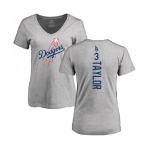 MLB Women's Nike Los Angeles Dodgers #3 Chris Taylor Ash Backer T-Shirt