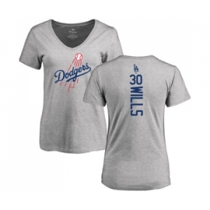 MLB Women's Nike Los Angeles Dodgers #30 Maury Wills Ash Backer T-Shirt