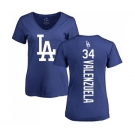 MLB Women's Nike Los Angeles Dodgers #34 Fernando Valenzuela Royal Blue Backer T-Shirt