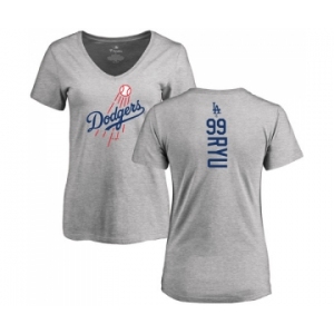 MLB Women's Nike Los Angeles Dodgers #99 Hyun-Jin Ryu Ash Backer T-Shirt