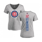MLB Women's Nike Chicago Cubs #12 Kyle Schwarber Ash Backer T-Shirt