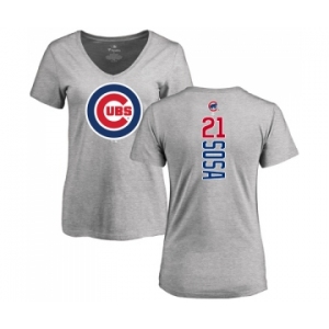 MLB Women's Nike Chicago Cubs #21 Sammy Sosa Ash Backer T-Shirt