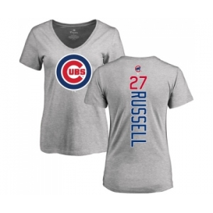 MLB Women's Nike Chicago Cubs #27 Addison Russell Ash Backer T-Shirt