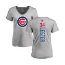 MLB Women's Nike Chicago Cubs #34 Jon Lester Ash Backer T-Shirt