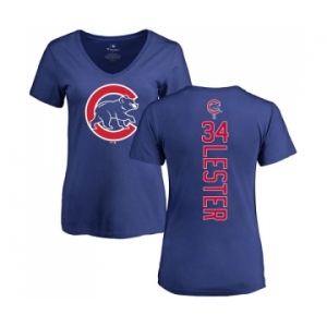MLB Women's Nike Chicago Cubs #34 Jon Lester Royal Blue Backer T-Shirt