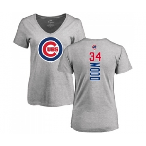 MLB Women's Nike Chicago Cubs #34 Kerry Wood Ash Backer T-Shirt
