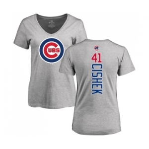 MLB Women's Nike Chicago Cubs #41 Steve Cishek Ash Backer T-Shirt