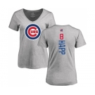 MLB Women's Nike Chicago Cubs #8 Ian Happ Ash Backer T-Shirt