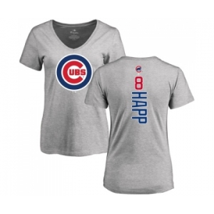 MLB Women's Nike Chicago Cubs #8 Ian Happ Ash Backer T-Shirt