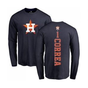 MLB Nike Houston Astros #1 Carlos Correa Navy Blue Backer Long Sleeve T-Shirt