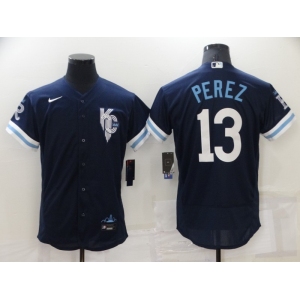 Men's Kansas City Royals #13 Salvador Perez 2022 Navy City Connect Flex Base Stitched MLB Jersey