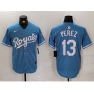 Men's Kansas City Royals #13 Salvador Perez Light Blue Cool Base Stitched Jersey