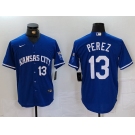 Men's Kansas City Royals #13 Salvador Perez Number Royal Cool Base Stitched Jersey